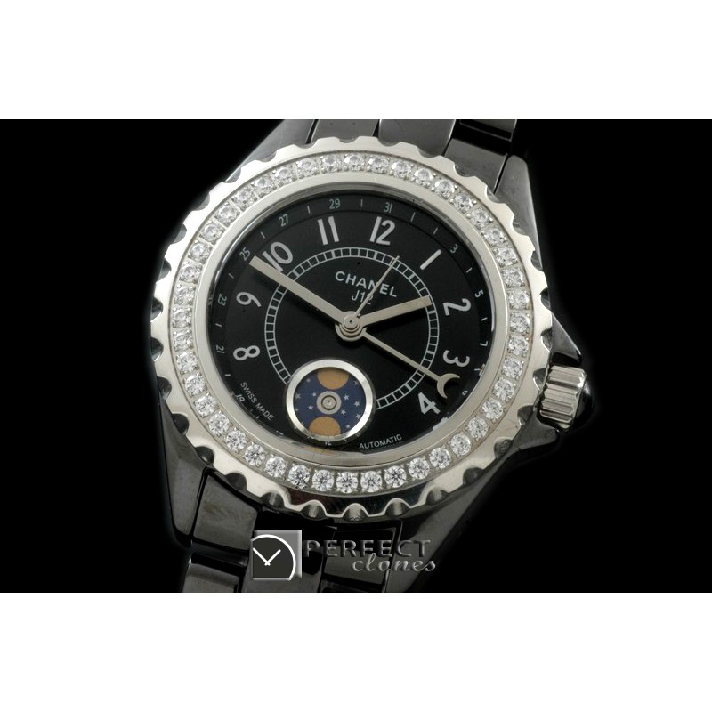CHA00802D J12 Moonphase Cerarmic SS Black Jap Quartz