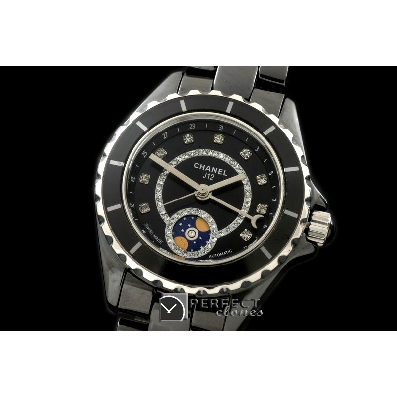 CHA00804 J12 Moonphase Cerarmic SS Black Jap Quartz