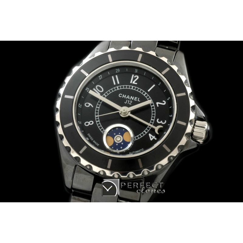 CHA00802 J12 Moonphase Cerarmic SS Black Jap Quartz