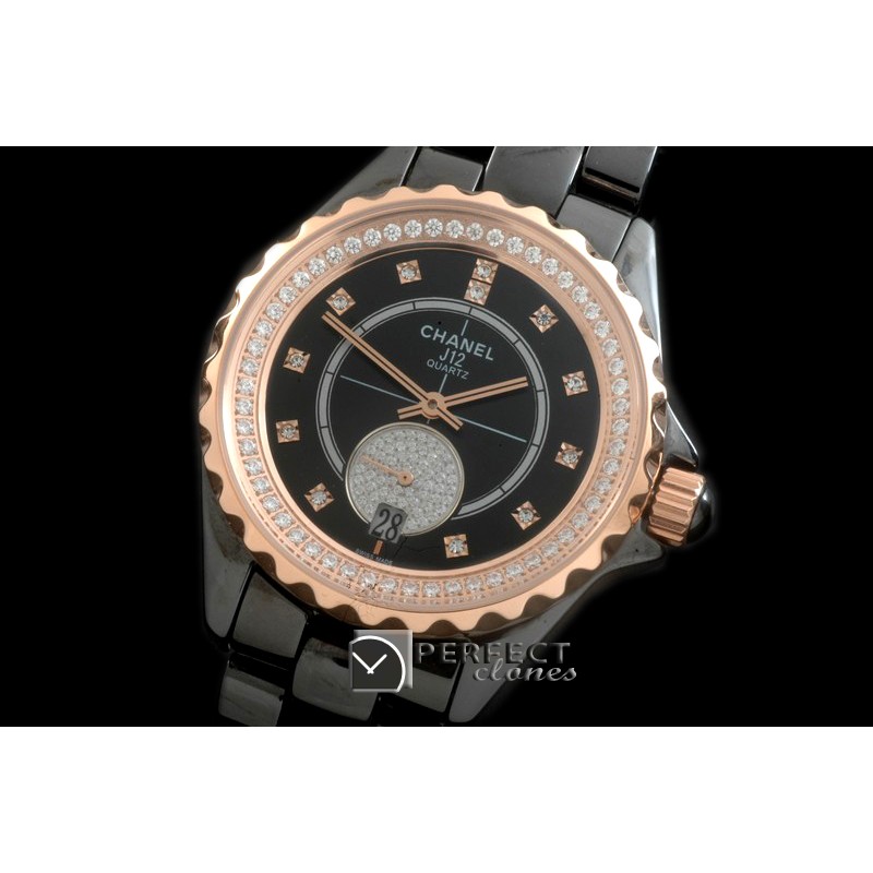 CHA365-118D J12 365 TT CER/CER Black Diam Swiss Qtz