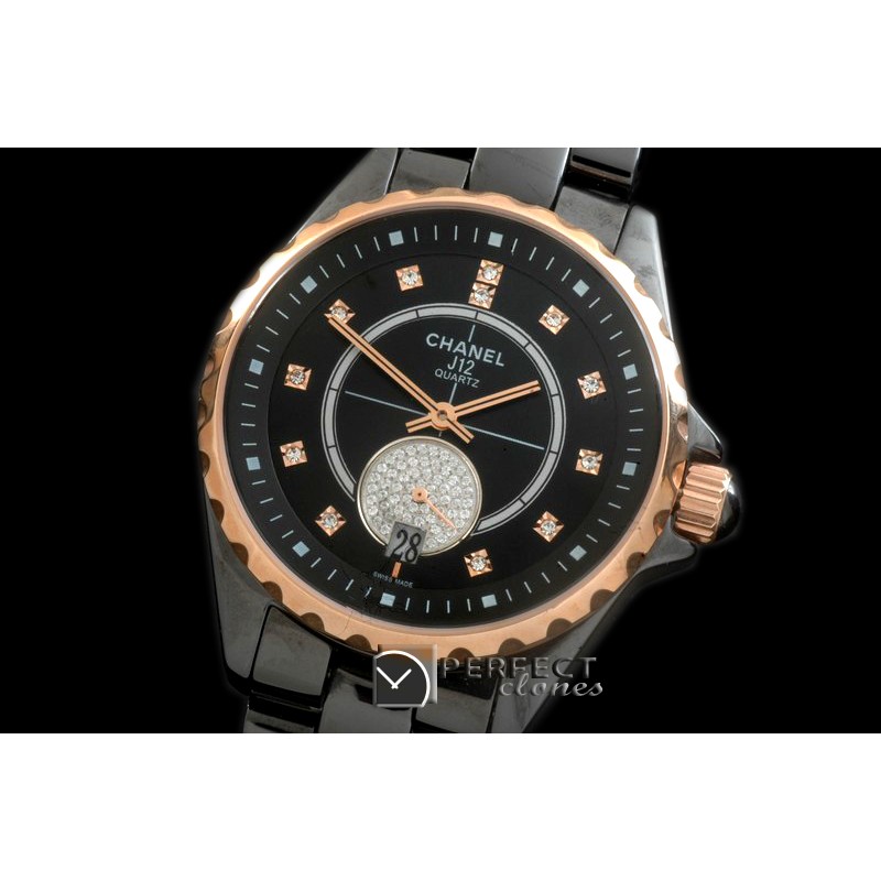 CHA365-118 J12 365 TT CER/CER Black Diam Swiss Qtz