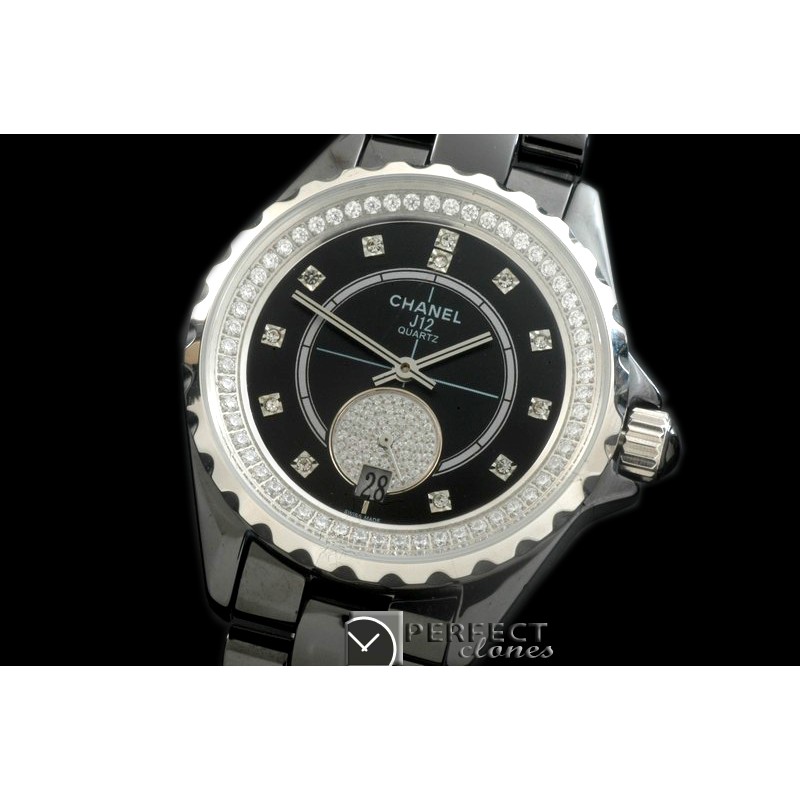 CHA365-108D J12 365 CER/CER Black Diam Swiss Qtz