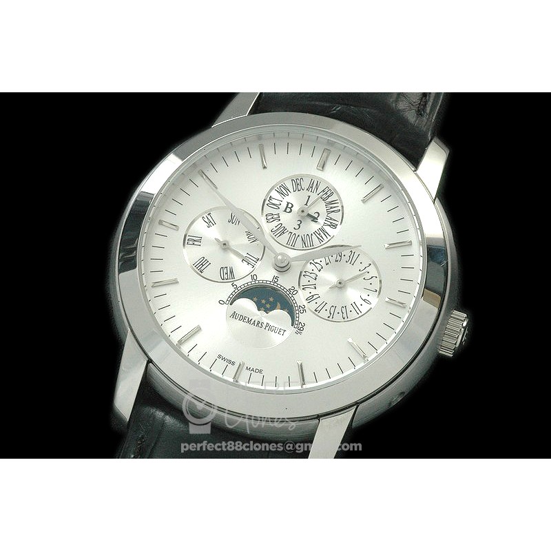 AP26390-101 Royal Oak 26390 Perpetual Calender SS/LE Wht A-2813