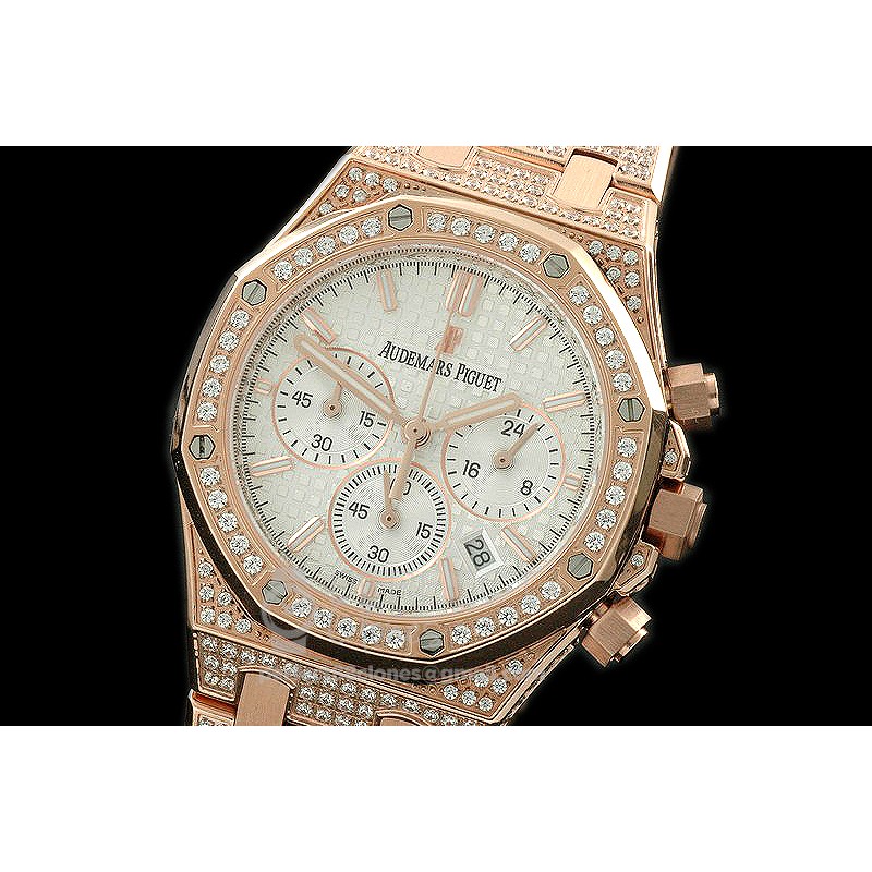 APROL08011 Royal Oak Ladies Chrono RG/Diam/RG White Jap OS20