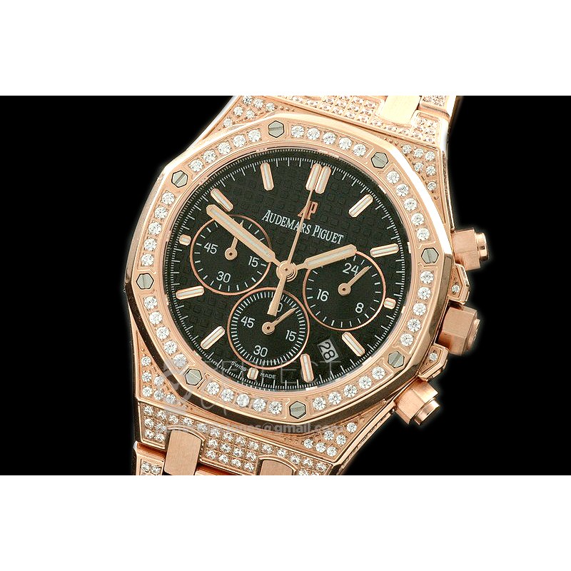 APROL08012 Royal Oak Ladies Chrono RG/Diam/RG Black Jap OS20