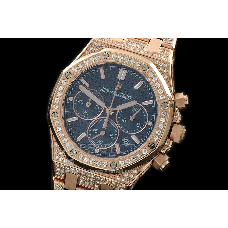 APROL08013 Royal Oak Ladies Chrono RG/Diam/RG Blue Jap OS20