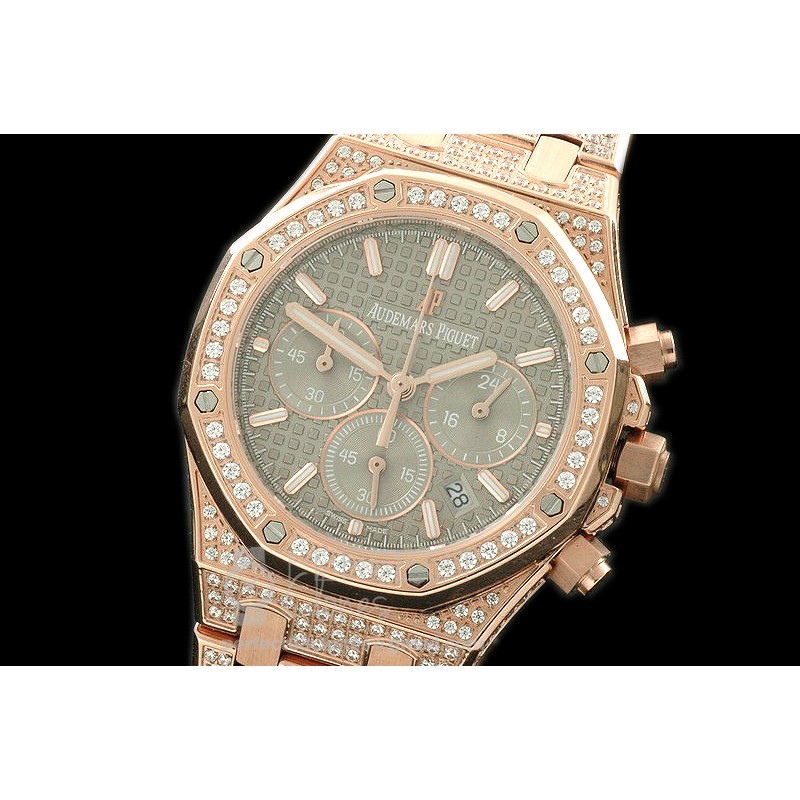 APROL08014 Royal Oak Ladies Chrono RG/Diam/RG Grey Jap OS20