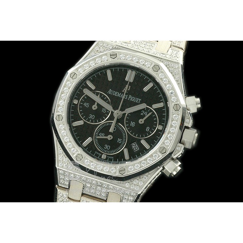 APROL08001 Royal Oak Ladies Chrono SS/Diam/SS Black Jap OS20