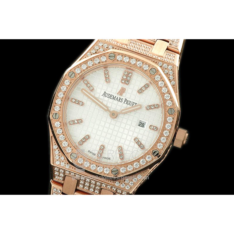 APLD01026D Royal Oak Ladies Diam/RG/RG White S-Qtz