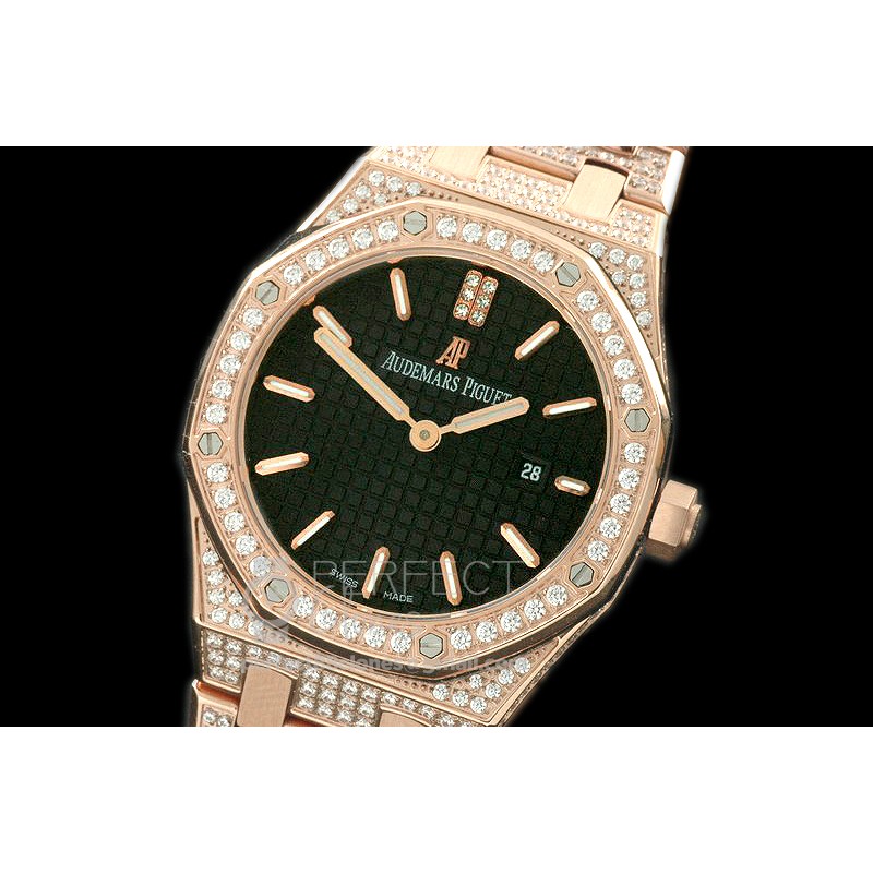 APLD01027D1 Royal Oak Ladies Diam/RG/RG Black S-Qtz