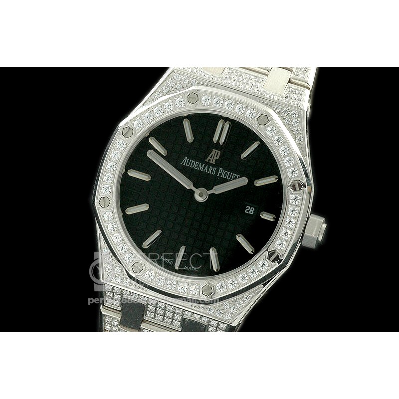 APLD01007 Royal Oak Ladies Diam/SS/SS Black S-Qtz