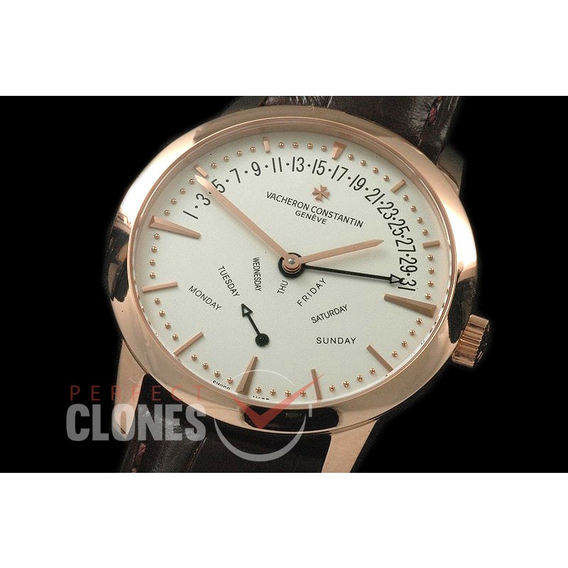 0VCP00087 Patrimony Bi-retrograde DD RG/LE White Stk Modified Se