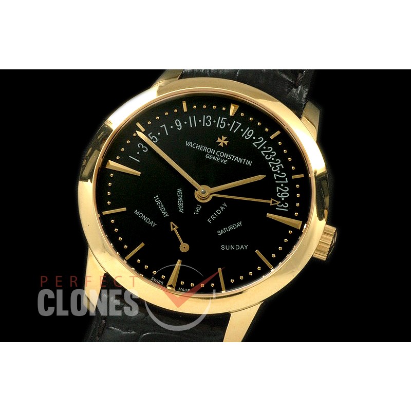 0VCP00085 Patrimony Bi-retrograde DD YG/LE Black Stk Modified Se