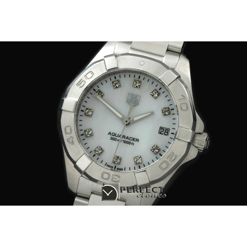 TGAQM10016 Aqracer Ladies Mid SS/SS MOP White Diam S-Qtz