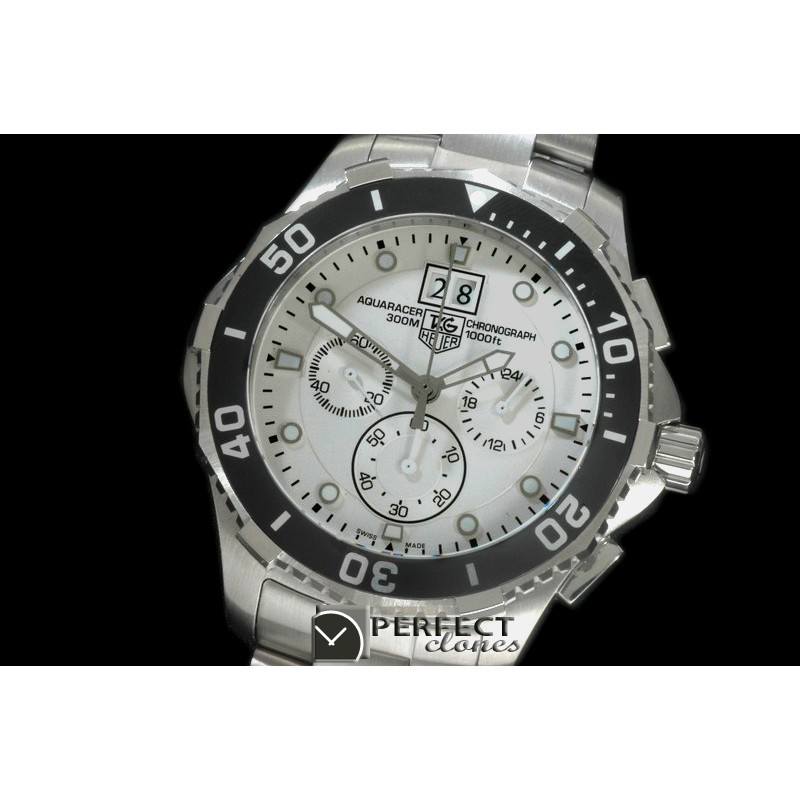 TGAQ00066 AquaRacer Big Date Chrono SS/SS White Jap OS Qtz