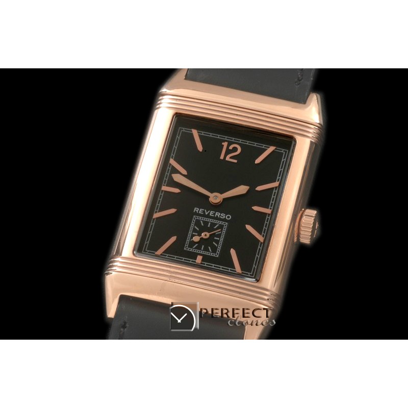 JLR-117 Reverso Classique RG/LE Black Num/Stk Jap Quartz