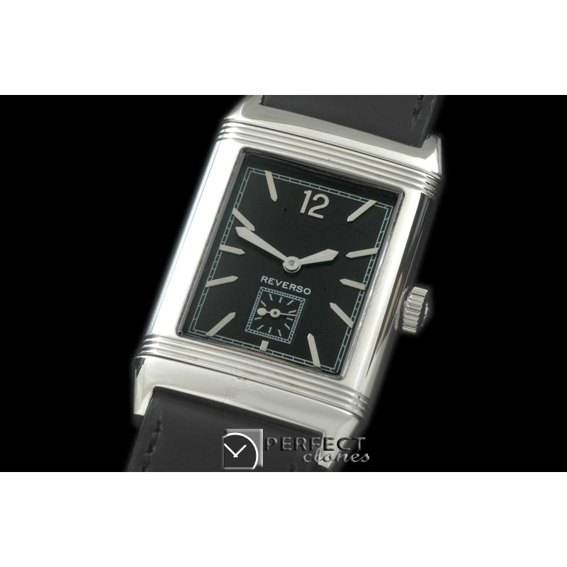 JLR-102 Reverso Classique SS/LE Black Num/Stk Jap Quartz