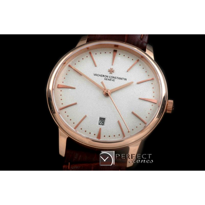 VCP00111 Patrimony RG/LE White Stk Jap Miyota 9015
