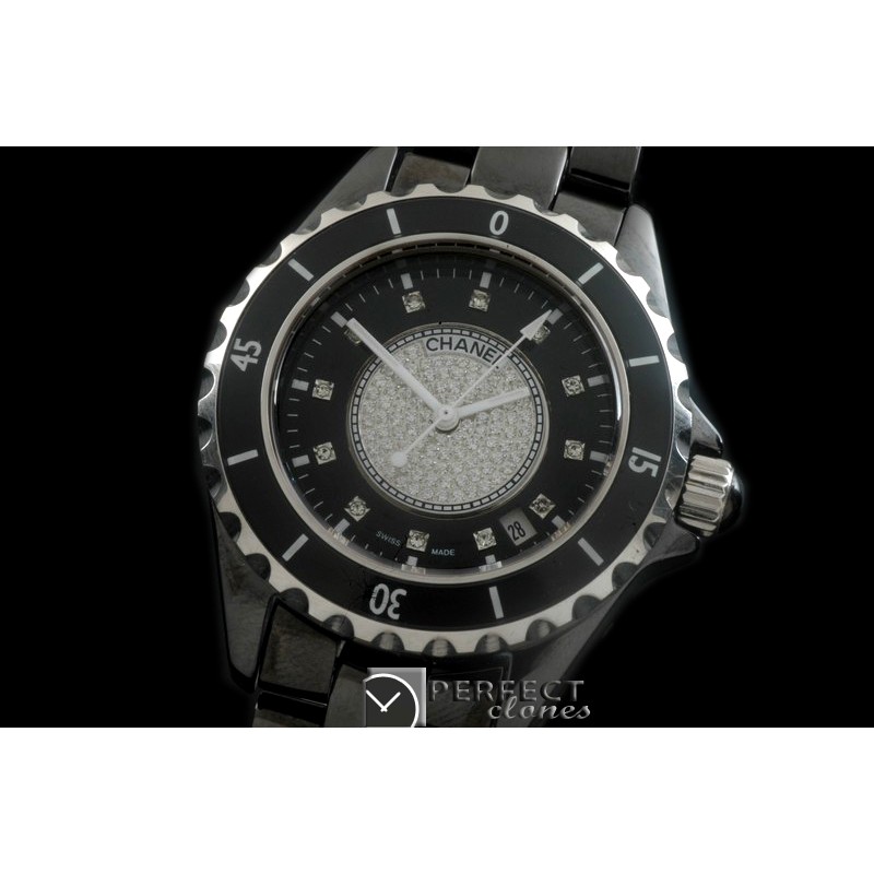 CHA00702 J12 Men Diamonds Ceramic Black Jap Quartz