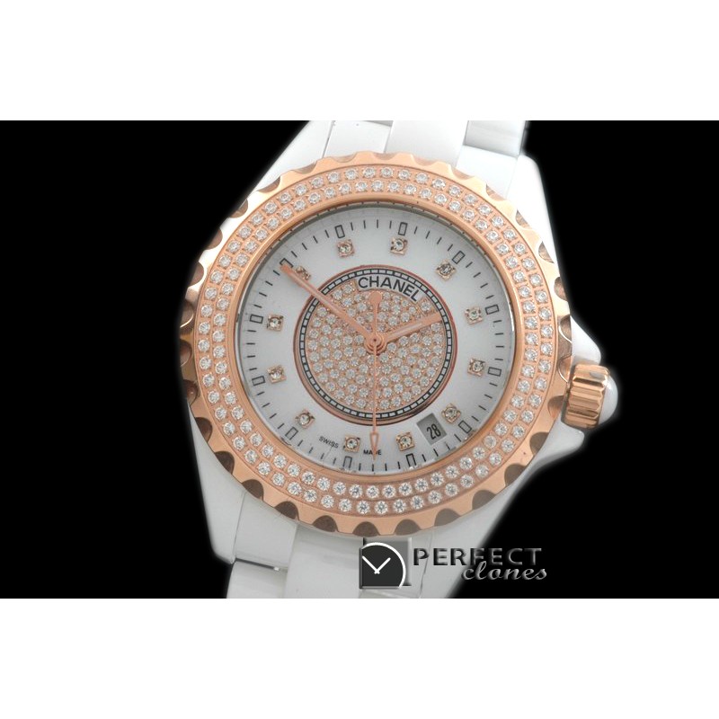 CHA00716 J12 Men Diamonds Cerarmic White Jap Quartz