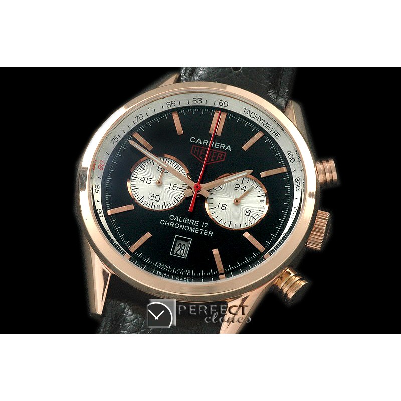 TG16-112 Carrera 16 Chrono RG/LE Black Jap OS20 Qtz