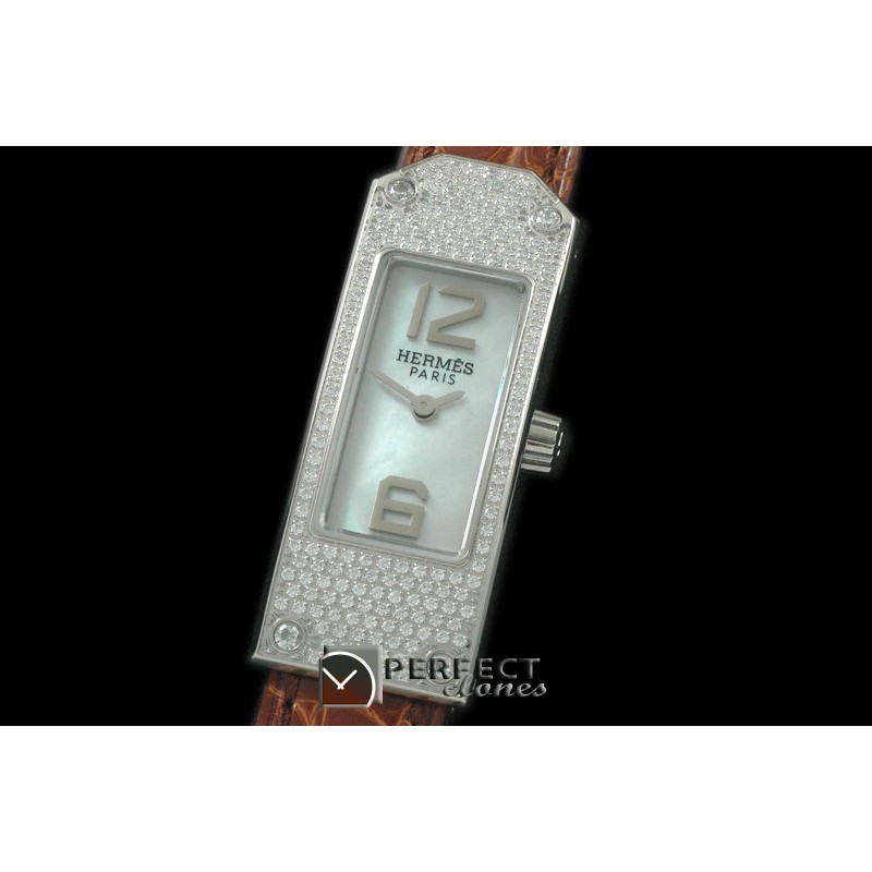 HE-KELLY-113 Kelly 2 SS/LE/F-Diam White/Croc Swiss Quartz