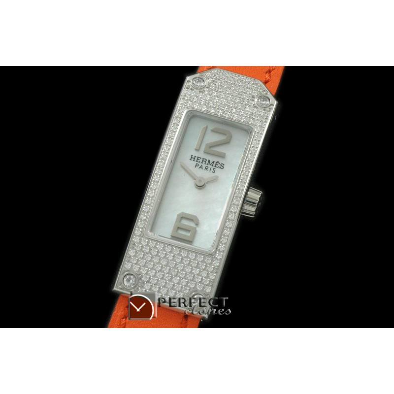 HE-KELLY-103 Kelly 2 SS/LE White/Togo Swiss Quartz