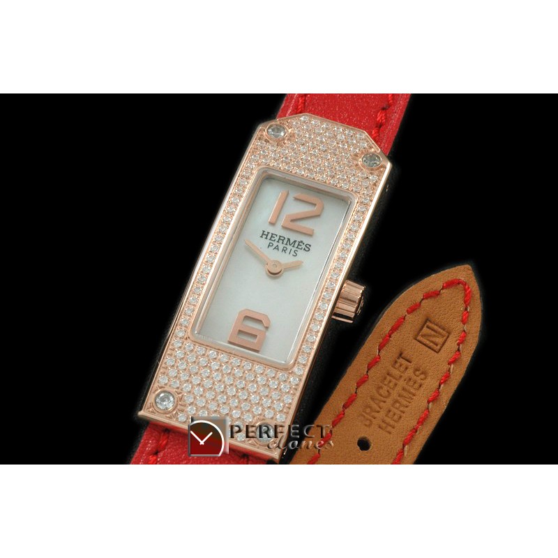 HE-KELLY-163 Kelly 2 Long RG/LE/F-Diam White/Togo Swiss Quartz