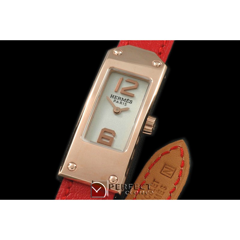 HE-KELLY-161 Kelly 2 Long RG/LE White/Togo Swiss Quartz
