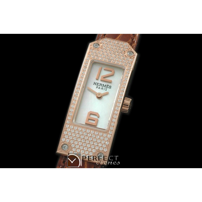 HE-KELLY-133 Kelly 2 RG/LE/F-Diam White/Croc Swiss Quartz