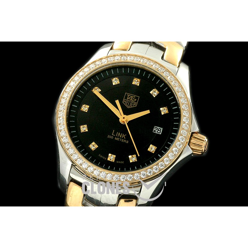 0 0 TGLL00047D Link Sports Ladies SS/YG Black Diamonds S-Qtz