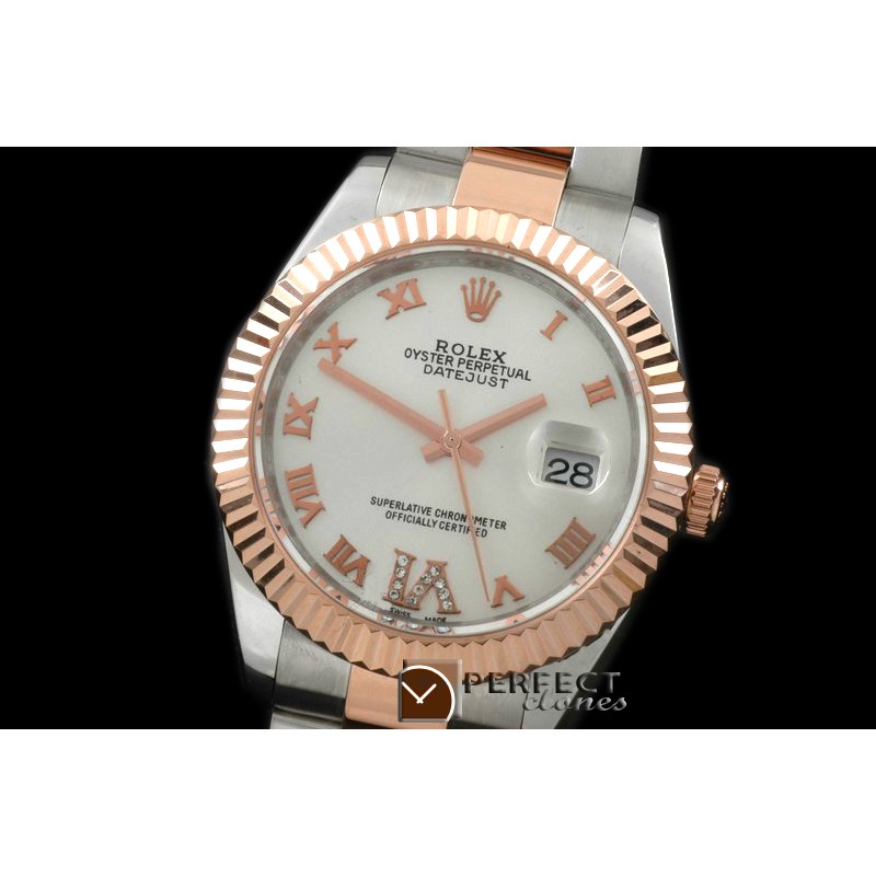 R41DJTR00121 SS/RG Oyster Fluted White Roman Asian Eta 2836-2 2