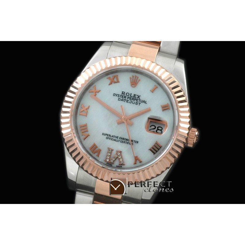 R41DJTR00127 SS/RG Oyster Fluted M-Wht Roman Asian Eta 2836-2 2