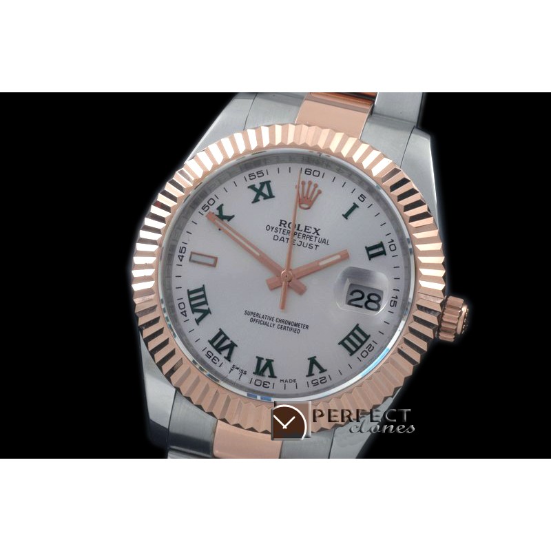 R41DJTR00131 SS/RG Oyster Fluted White Roman Asian Eta 2836-2 2