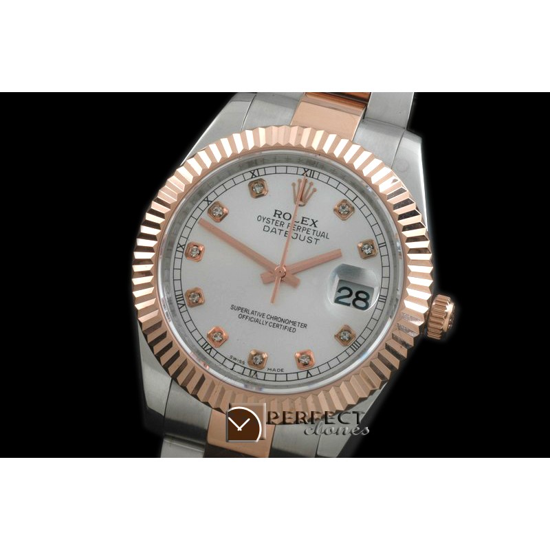 R41DJTR00142 SS/RG Oyster Fluted White Diam Asian Eta 2836-2
