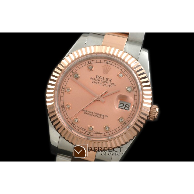 R41DJTR00147 SS/RG Oyster Fluted R-Gold Diam Asian Eta 2836-2