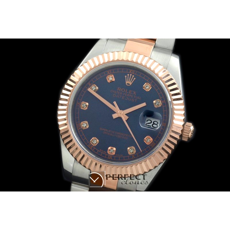 R41DJTR00145 SS/RG Oyster Fluted Blue Diam Asian Eta 2836-2
