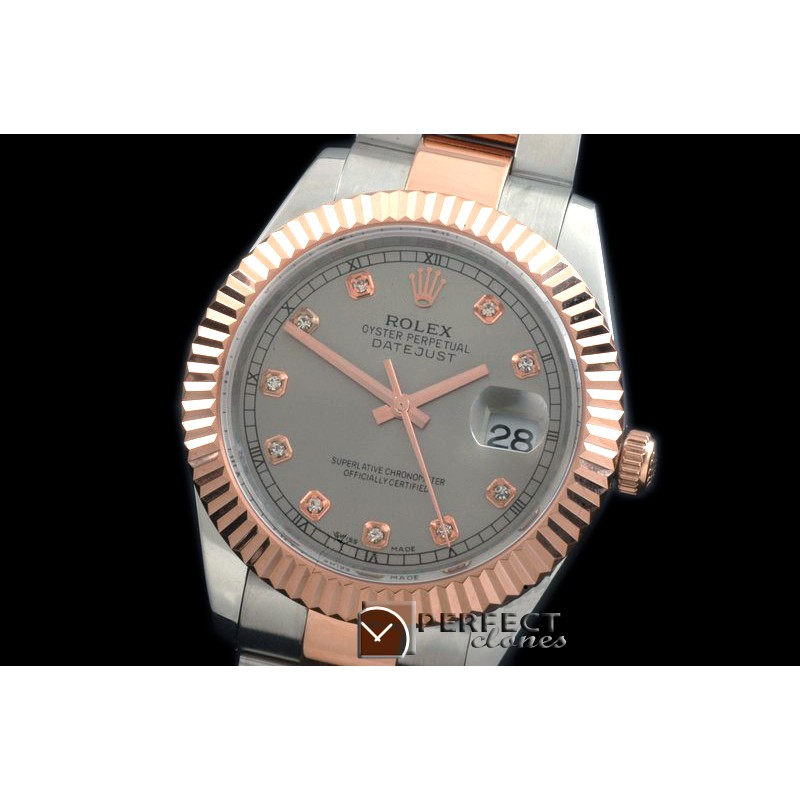 R41DJTR00144 SS/RG Oyster Fluted Grey Diam Asian Eta 2836-2