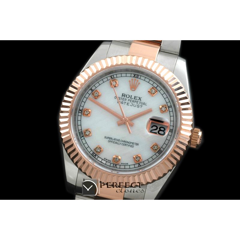 R41DJTR00151 SS/RG Oyster Fluted M-Wht Diam Asian Eta 2836-2