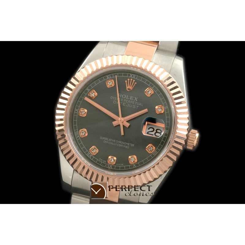 R41DJTR00152 SS/RG Oyster Fluted M-Blk Diam Asian Eta 2836-2