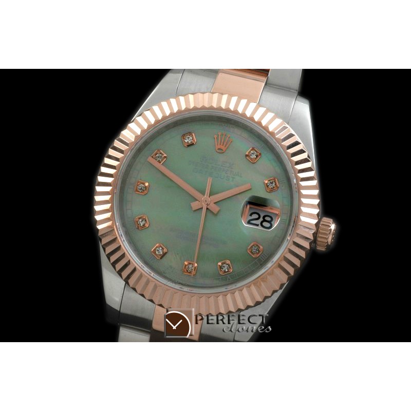R41DJTR00154 SS/RG Oyster Fluted M-Green Diam Asian Eta 2836-2
