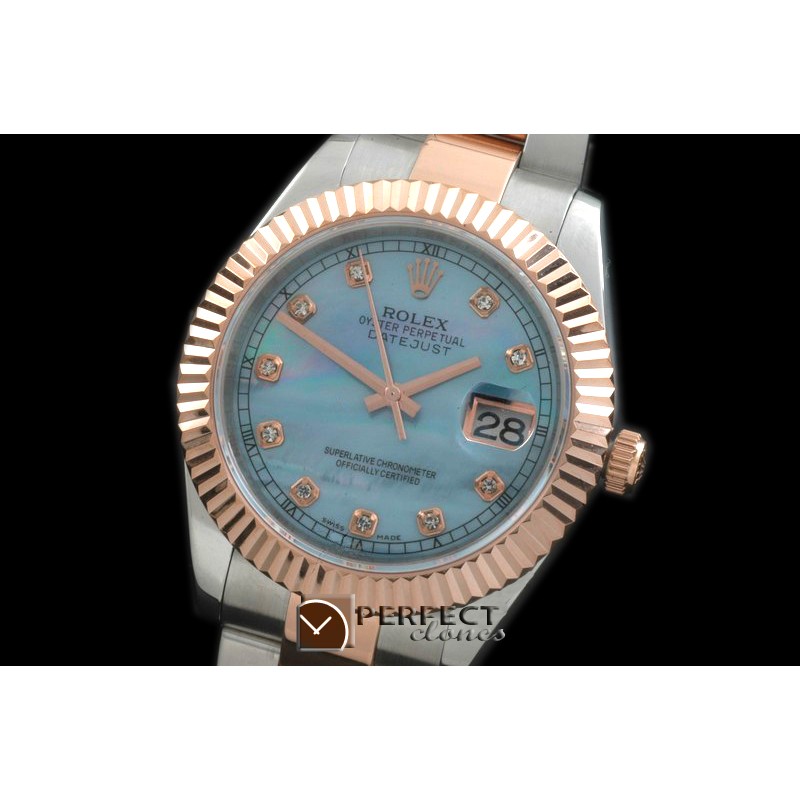 R41DJTR00153 SS/RG Oyster Fluted M-Blue Diam Asian Eta 2836-2