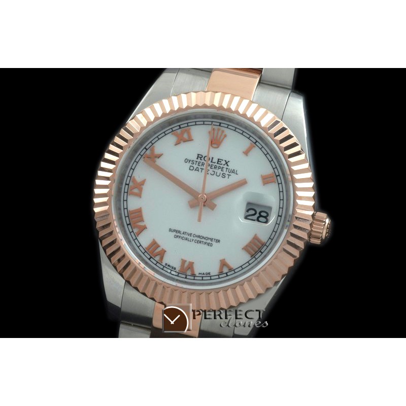 R41DJTR00111 SS/RG Oyster Fluted P-White Roman Asian Eta 2836