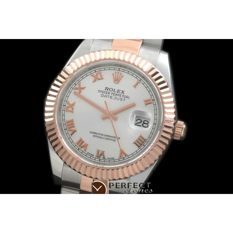 R41DJTR00112 SS/RG Oyster Fluted White Roman Asian Eta 2836