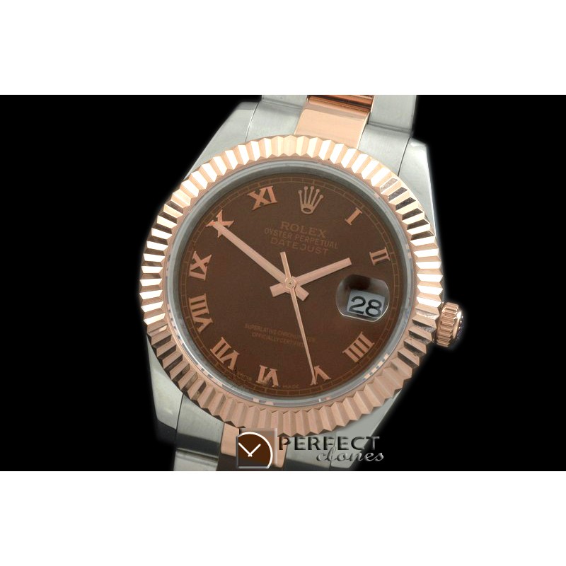 R41DJTR00117 SS/RG Oyster Fluted Brown Roman Asian Eta 2836