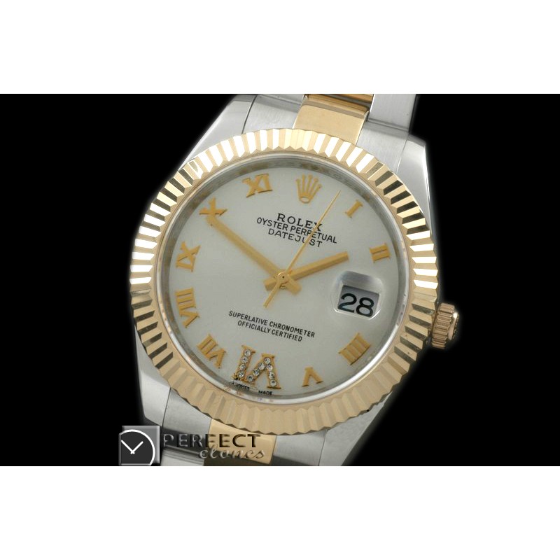 R41DJT00141 SS/YG Oyster Fluted White Roman Asian Eta 2836-2 2