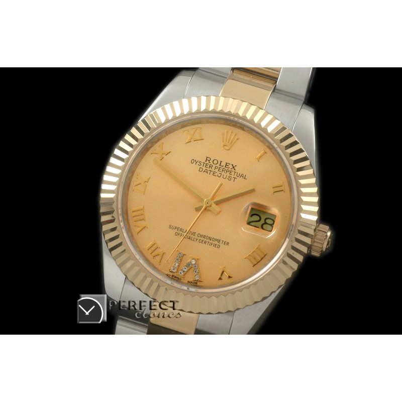 R41DJT00145 SS/YG Oyster Fluted Gold Roman Asian Eta 2836-2 2