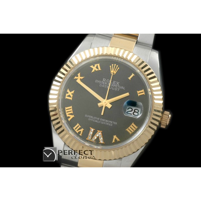 R41DJT00143 SS/YG Oyster Fluted Grey Roman Asian Eta 2836-2 2