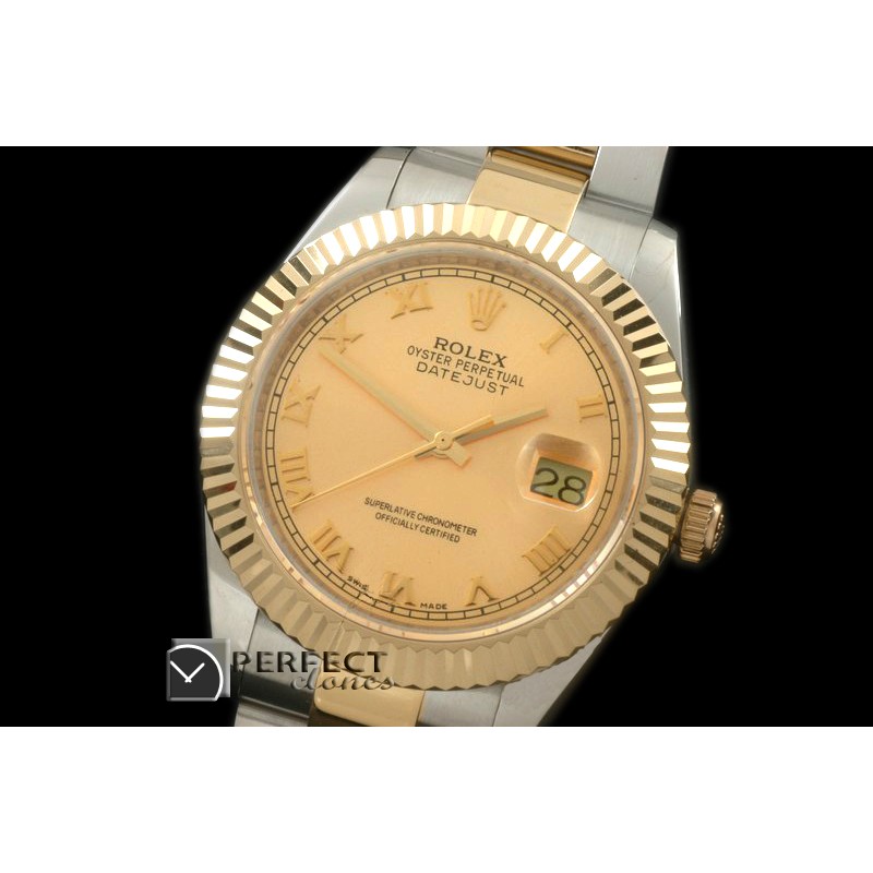 R41DJT00116 SS/YG Oyster Fluted Gold Roman Asian Eta 2836-2 2