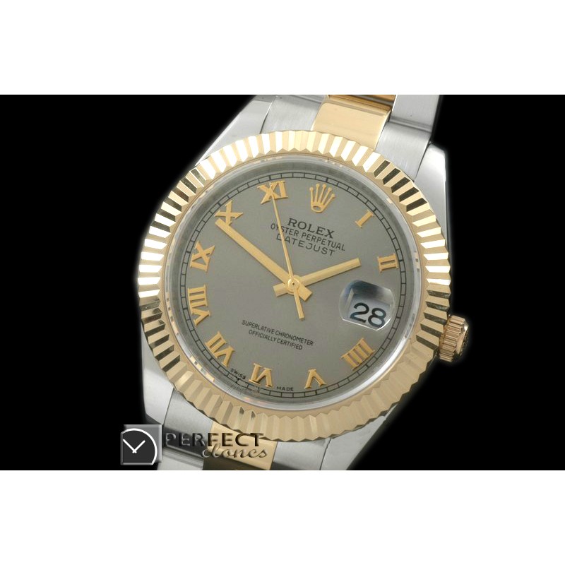 R41DJT00113 SS/YG Oyster Fluted Grey Roman Asian Eta 2836-2 2